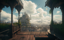 A photograph presenting a terrace with a view of a floatin