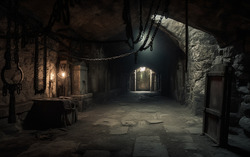 A photograph capturing a hauntingly atmospheric dungeon ch