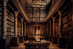 A photograph depicting the grandeur of an antique library 