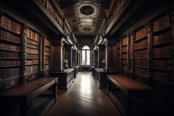 A photograph depicting the grandeur of an antique library 