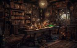 A photograph showcasing a disorderly sorcerers sanctum dra