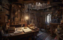 A photograph showcasing a disorderly sorcerers sanctum dra