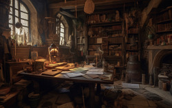 A photograph showcasing a disorderly sorcerers sanctum dra