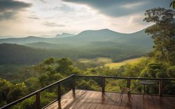 A photograph depicting a breathtaking view from a terrace 