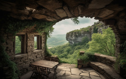 A photograph illustrating a picturesque view from a stone 