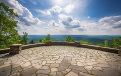 A photograph illustrating a picturesque view from a stone 
