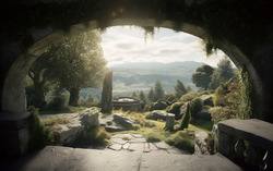 A photograph illustrating a picturesque view from a stone 