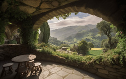 A photograph illustrating a picturesque view from a stone 