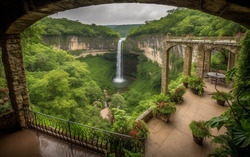 A photograph illustrating a picturesque view from a stone 