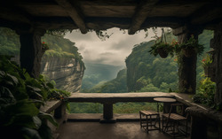 A photograph illustrating a picturesque view from a stone 