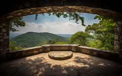 A photograph illustrating a picturesque view from a stone 