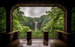 A photograph illustrating a picturesque view from a stone 