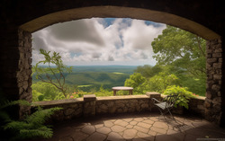 A photograph illustrating a picturesque view from a stone 