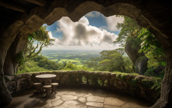 A photograph illustrating a picturesque view from a stone 