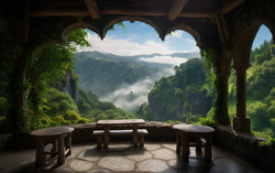 A photograph illustrating a picturesque view from a stone 