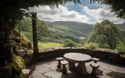 A photograph illustrating a picturesque view from a stone 