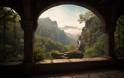 A photograph illustrating a picturesque view from a stone 