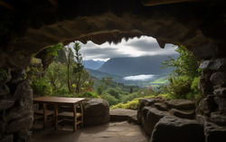 A photograph illustrating a picturesque view from a stone 