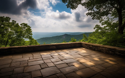 A photograph illustrating a picturesque view from a stone 