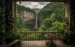 A photograph illustrating a picturesque view from a stone 