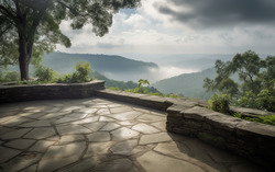 A photograph illustrating a picturesque view from a stone 