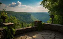 A photograph illustrating a picturesque view from a stone 