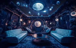 A photograph presenting a celestial-themed zoom background