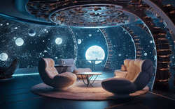 A photograph presenting a celestial-themed zoom background