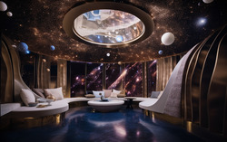 A photograph presenting a celestial-themed zoom background