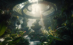 A photograph showcasing an alien spacecrafts botanical gar