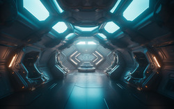 Alien spaceship room. Intricate futuristic details. Nikon 