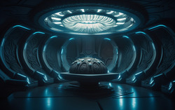 Alien spaceship room. Intricate futuristic details. Nikon 