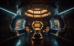 Alien spaceship room. Intricate futuristic details. Nikon 